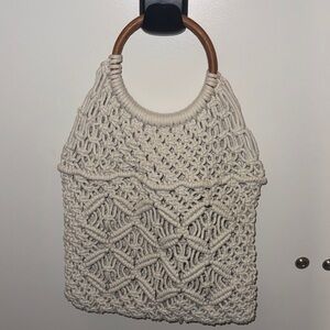 Handcrafted Cream Macrame Tote Bag